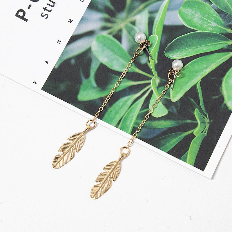 

Earrings Hot New Arrival Gold Color Leaf Long Tassel Drop Earrings Fashion Pearl for Women Korean Style Popular Gift