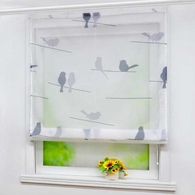 

Roman Curtain Bird Printed Windows Sheer Tulle Magic Drapes Shade Voile Drapery Valance for Kitchen Home Decoration, White