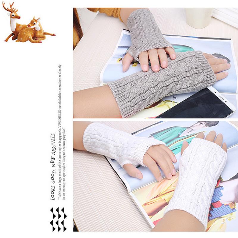 

Five Fingers Gloves Women Winter Warm Fingerless Crochet Thumbhole Knit Wrist Warmers Mittens Arm Hand Warmer Knitted Long