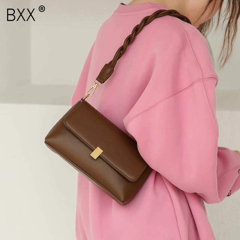 

[BXX] Vintage PU Leather Bags For Women 2021 Spring Fashion Crossbody Shoulder Bag Lady Trend Handbags and Purses HQ956, Black