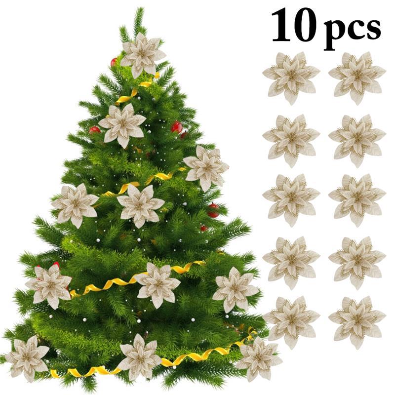

10pcs Artificial Flowers For Decoration Glitter Poinsettia Fake Flowers DIY Home Wedding Decoration Flower Head Christmas
