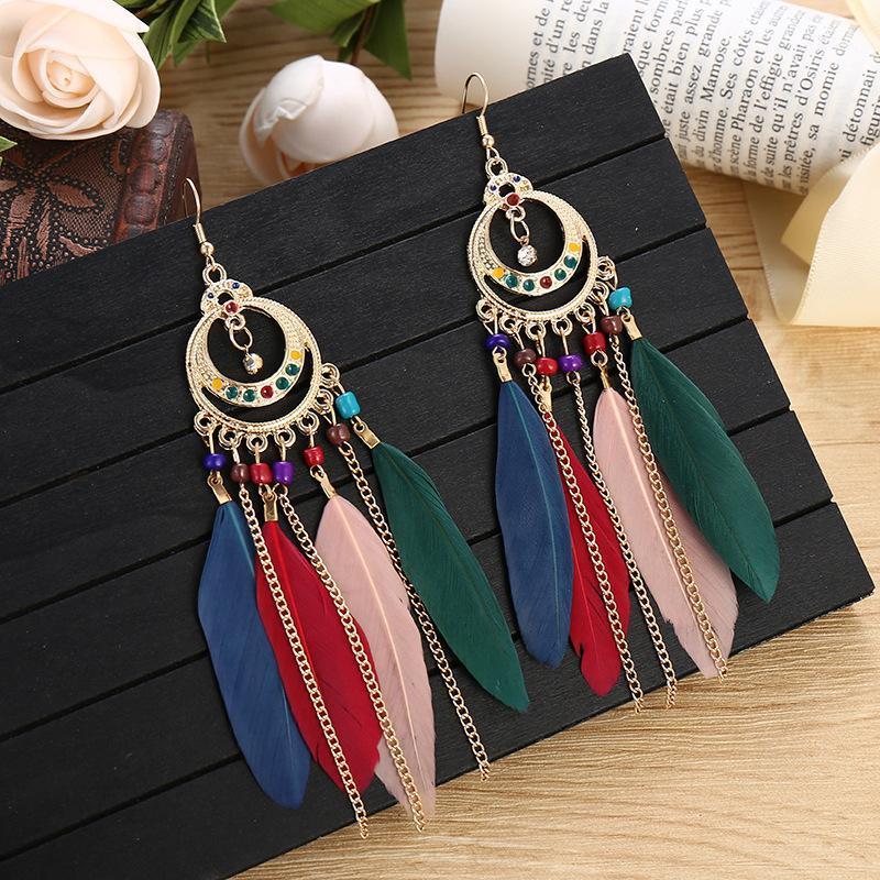 

Dangle & Chandelier Long Feather Earrings Creative Drop Bohemian Fringed, Silver