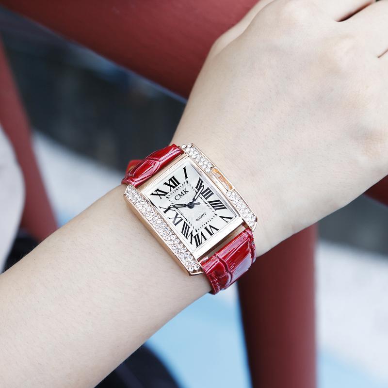 

Square Women Watches Top Rhinestone Leather Band Quartz Ladies Wrist Watch Women Clock Relogio Feminino1, Brown