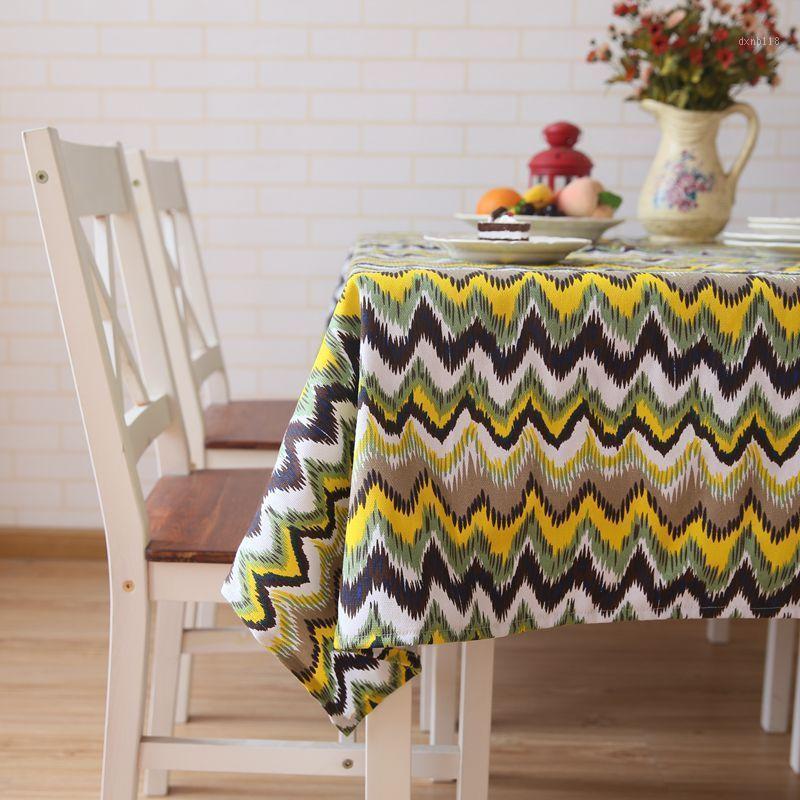 

National Style Art Table Cloth Stripe Colorful Fashion Rectangle Tablecloth Kitchen Dining Table Cover Decoration Home Textile1, Green