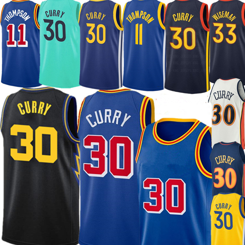 

75th Stephen 30 Curry Jersey Klay 11 Thompson Basketball Jerseys Blue 33 Wiseman Men Green White S-XXL 2022