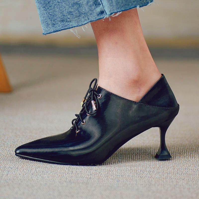 

2021 Female Pumps Size of Silk Lace to Europe and America Heels Ladies Shoes Step on Heel 6FEX, Black