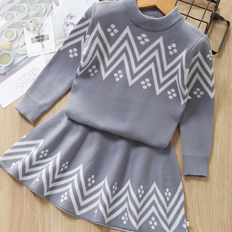 

Girls Dress 2020 Autumn Winter Baby Girl Clothing Geometric Long Sleeve Girl Top and Tutu Dress Knitwear 2Pcs Princess Dresses1, Blue az1490