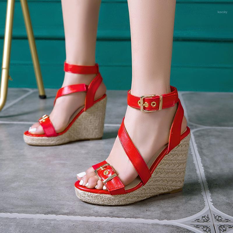 

Fanyuan Women Wedges Sandals Fashion Buckle High Heel Summer Shoes Women Platform Office Lady Party Wedding Footwear Size 34-461, Black