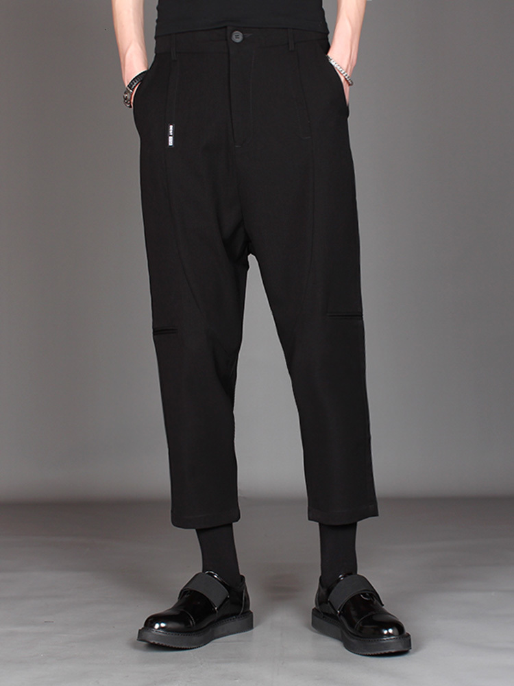 

2021 M-3xl. New Spring Nine-point Hare Crotch Leg-wide Pants of Fashion Men Loose Casual Eight-point Pant Pants. CV32, Black.