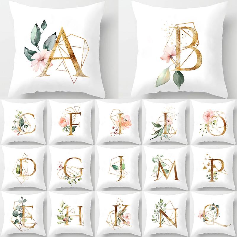 

1Pcs Flower Letter Pillow 45*45cm English Alphabet white Cushion Cover Polyester Decoration Cojines Decorativos Para Sofa 40972, 2-40972-b
