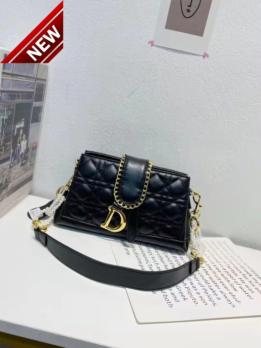 

d Family's Same Lingge Bag Female 2022 New Embroidered Thread Pearl Chain Handbag Broadband Single Shoulder Messenger Fashion