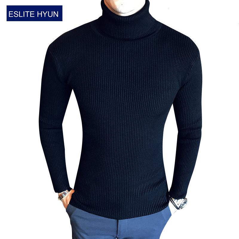 

Nice Solid Sweaters Men High Turtleneck Mens Sweaters Striped Pullover Autumn Winter Knitwear Knitted Dress Male, 7206black
