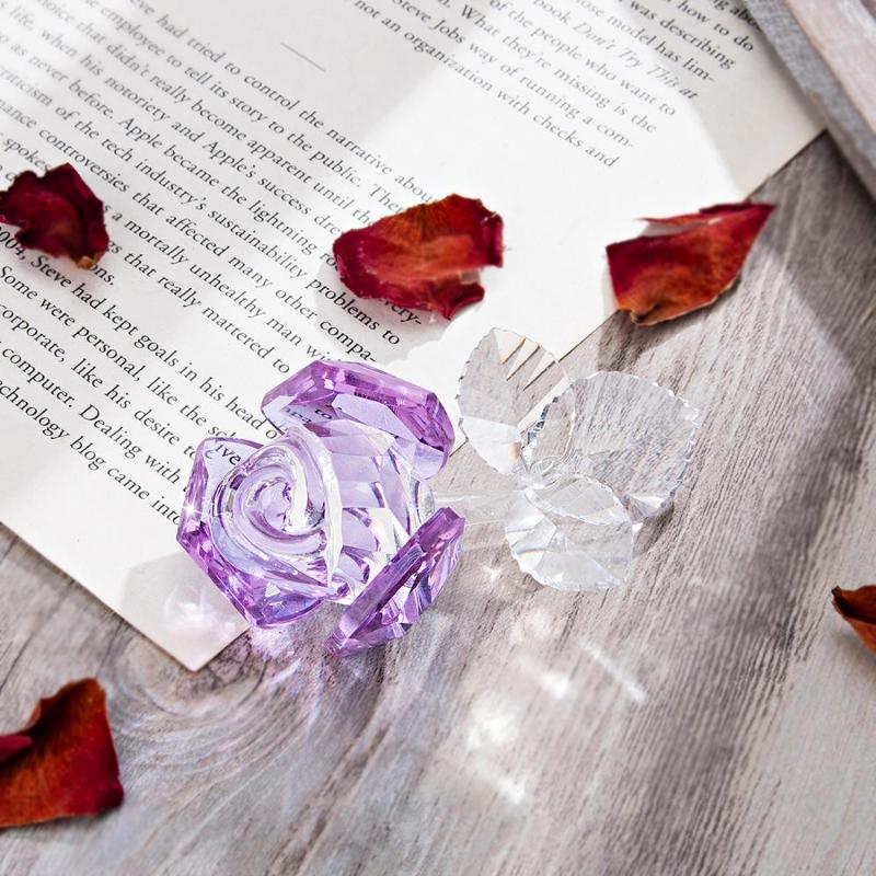 

H&D 5 Colors Crystal Rose Flower Figurines Glass Cut Paperweight Collectible Gift Statue Wedding Table Centerpiece Ornament