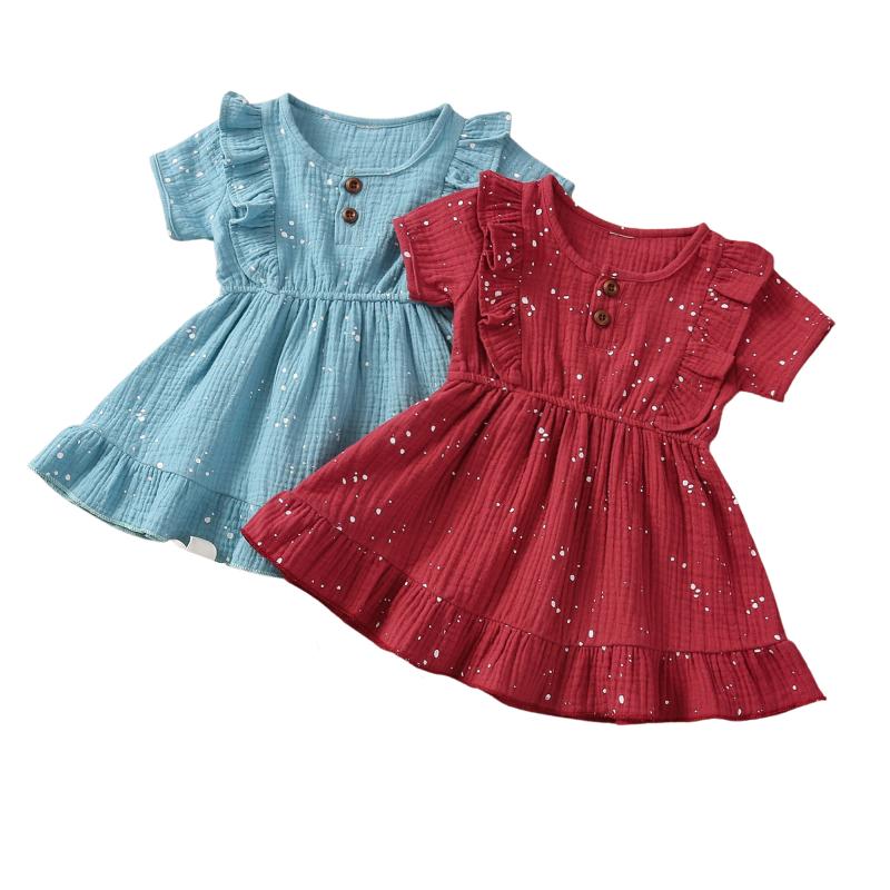 

Girl's Dresses Girls Casual Big Hem Dress, Short Sleeve Round Collar Skirt, Dark Red/ Blue 6M-3T, Red;yellow