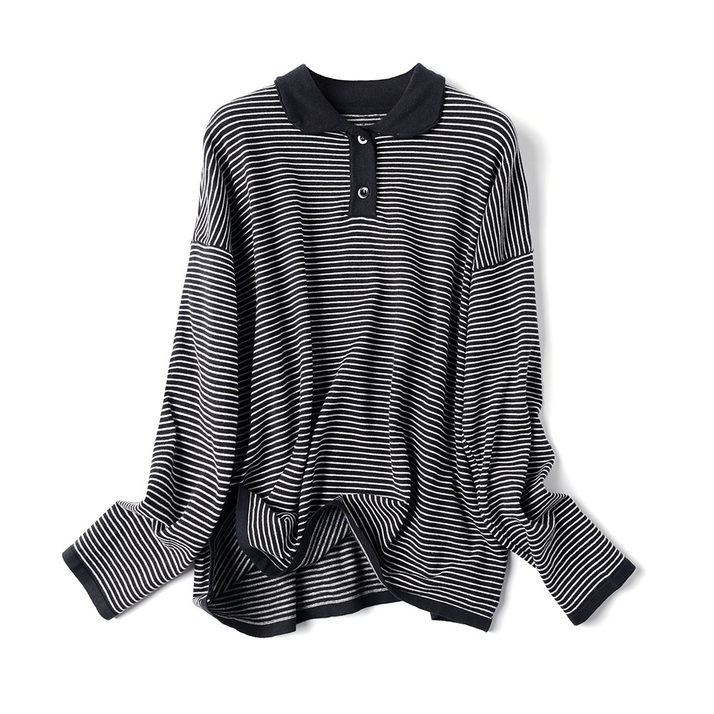 

2021 New Casual Spring Autumn Thin Oversize Stripe Pullovers Women Basic Loose Square Neck Cashmere Sweater Female Knit Jumper W4ng, Black