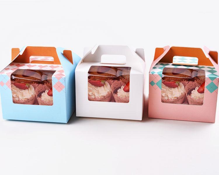 

20pcs/lot 15.5*15.5*11cm+4cm Paperboard 4 cupcake hand boxes DIY party gift box cookies snack candy box Baking packing boxes1