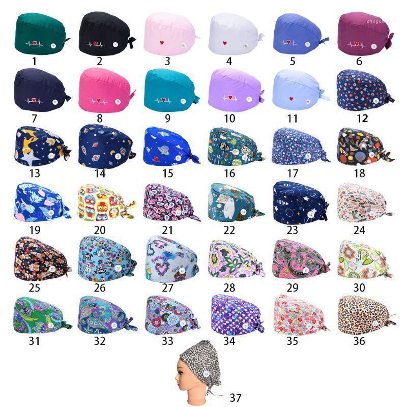 

37 Colors Working Scrub Cap with Protect Ears Button Print Bouffant Hat1