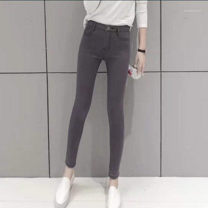 

Fashion Trendy Gray Jeans New High Waist Thick Stretchy Slim Jeans Ankle-length Pencil Pants For Women1