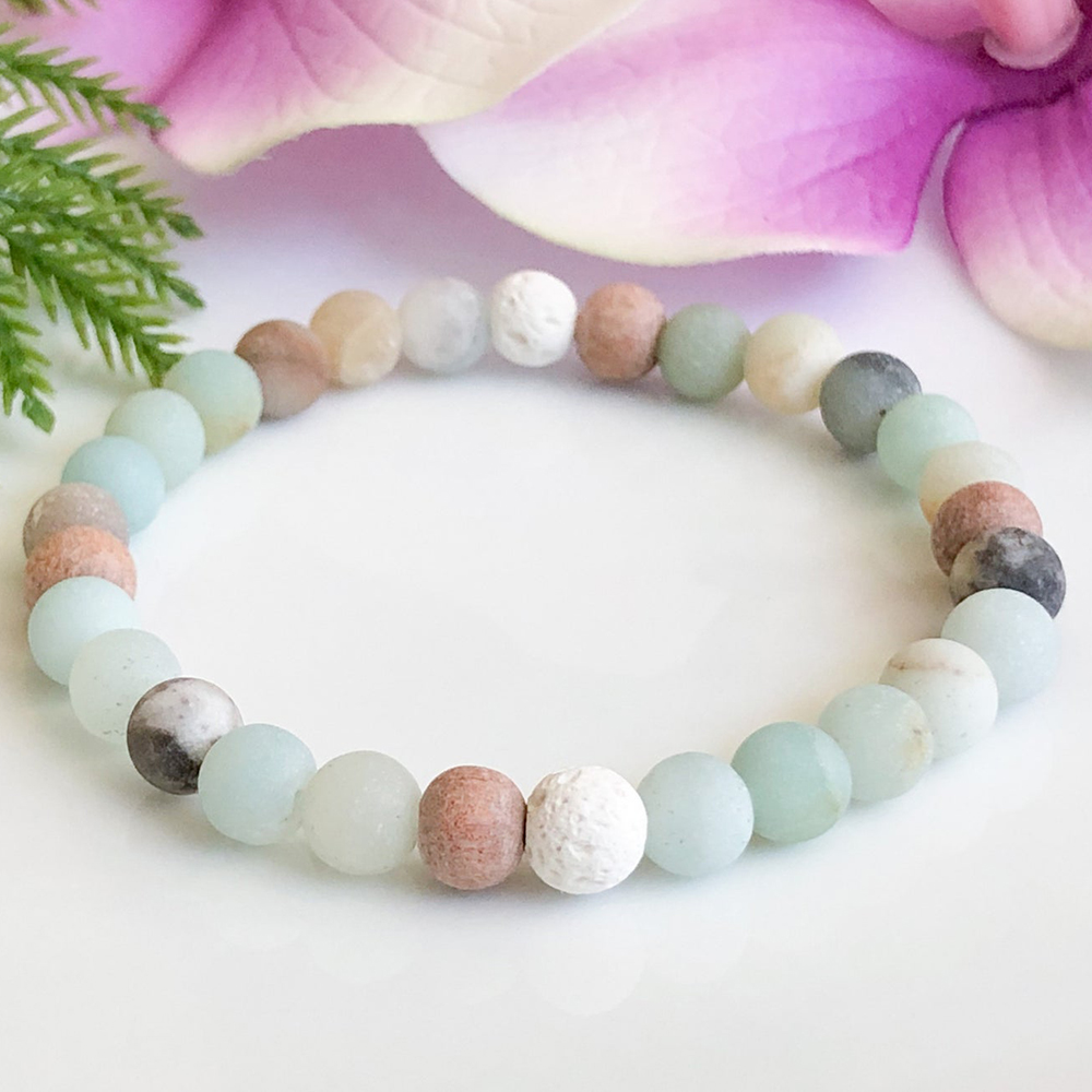 

MG1101 6 mm Matte Amazonite Essential Oil Bracelet Anxiety Relief Yoga Mala Bracelet Lava Stone Diffuser Boho Bracelet for Women Yoga Gift, Black