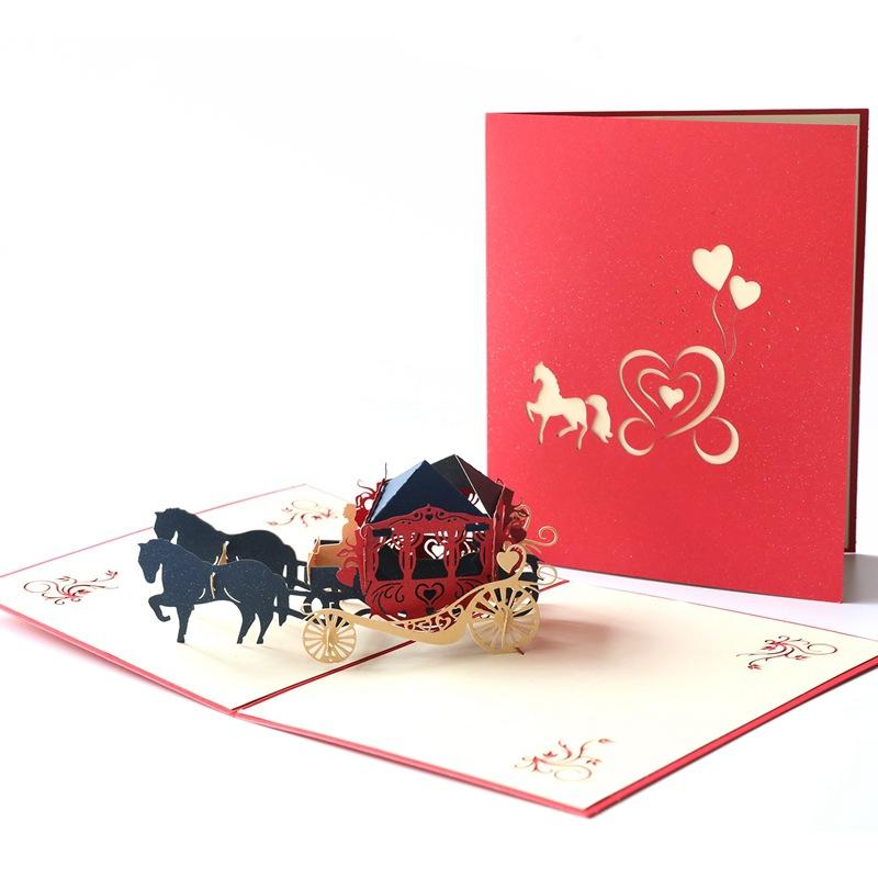 

3D Creative Wedding Decoration Greeting Cards Paper Laser Cut Vintage Postcard Red Blue Cover Valentine's Day Up Cards
