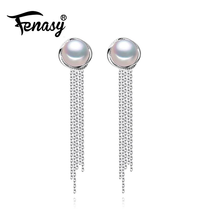 

FENASY natural Pearl earrings 925 Sterling Silver long tassel drop earring for women bridal jewelry two wearing ways