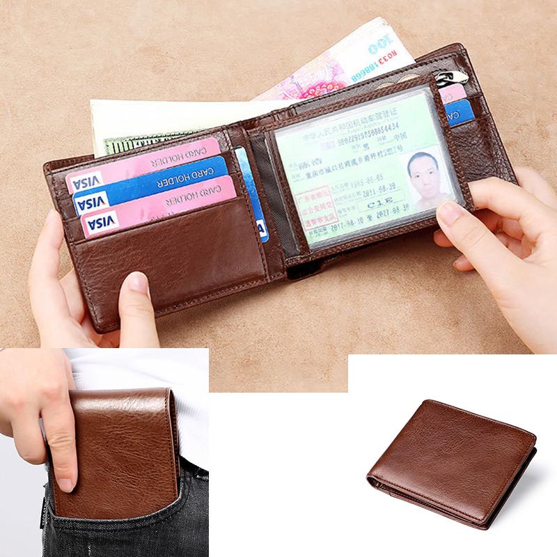 

Genuine leather men wallet first layer leather casual wallet short multi-card coin purse wholesale, Coffee