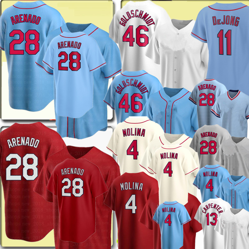 

28 Nolan Arenado Jersey 46 Paul Goldschmidt 4 Yadier Molina Baseball Jerseys Ozzie Smith Paul DeJong McGwire Matt Carpenter Genesis Cabrera Blue Red White, Cool base men {m-xxxl}