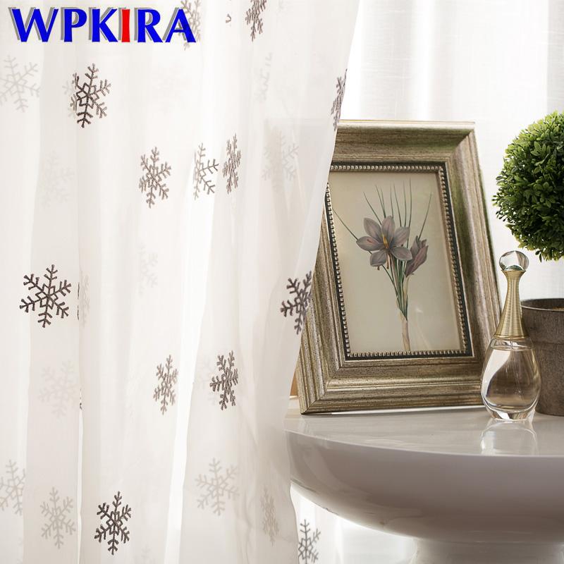 

Luxury White Cotton Linen Curtains Fabrics Sheer Christmas Snowflake Embroidery Tulle For Living Room Bay Window Curtain WP157-4, Color 02 tulle