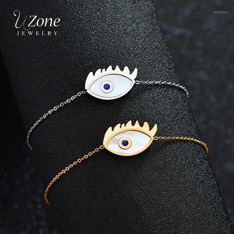 

UZone Stainless Steel Turkey Eye Bracelet Gold Steel Evil Eye Shell Chain Bracelet For Lady Charm Women Jewelry Drop shipping1