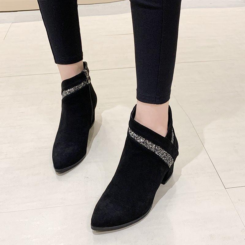 

COOTELILI Women Ankle Boots Fashion Shoes For Woman Winter Fall Warm Boots Pointed Toe 6cm Heel Shoes Zip Black Basic Size 35-401