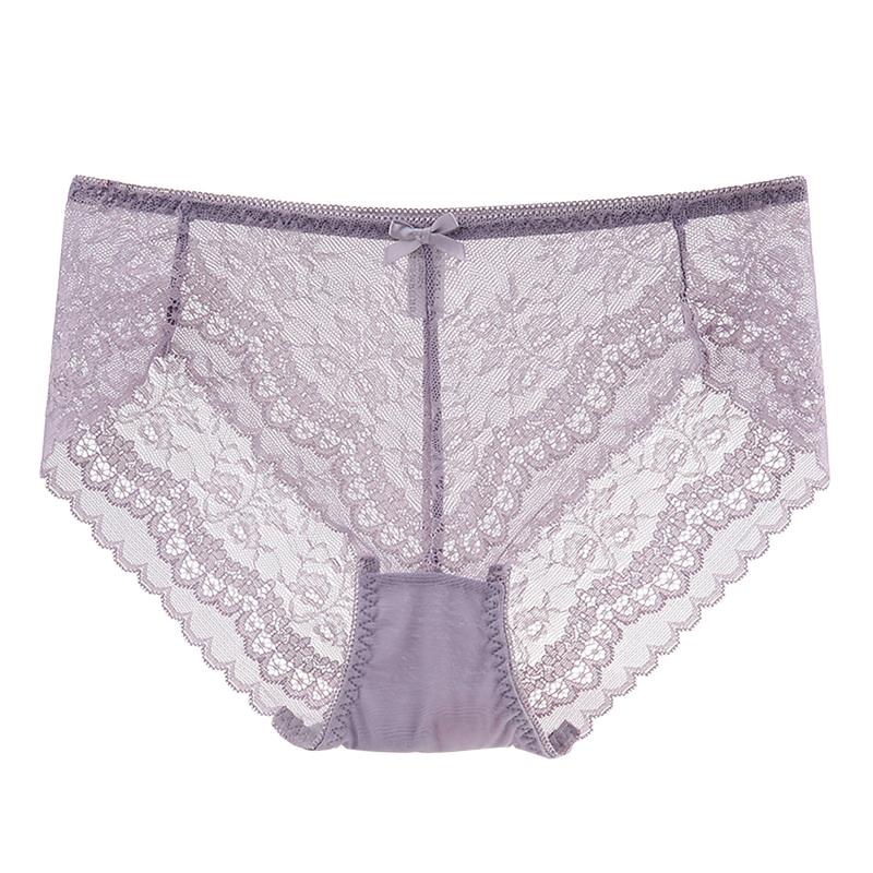 

Ladies' new sexy lace mid-waist mesh stitching, comfortable fashion temptation, lace mid-waist mesh stitching, sexy panties F04*, As photo
