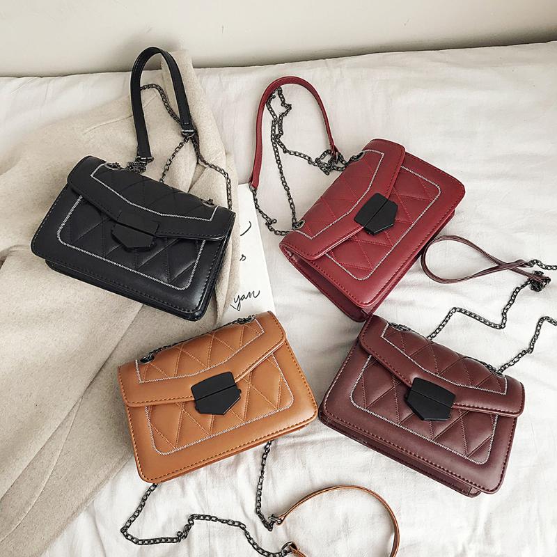 

Fashion PU Leather Women Shoulder Crossbody Bag Female Solid Color Flap Purse Small Ladies Chain Travel Messenger Handbags, Wine red