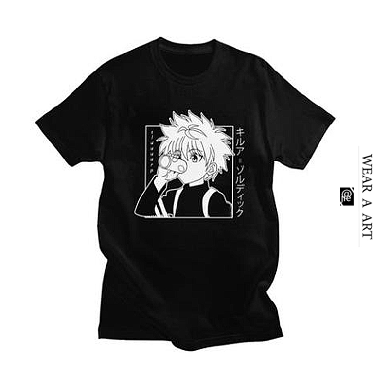 

Boy Kawaii Hunter X Hunter Tshirt Men Short Sleeve Killua Zoldyck T-shirt Crew Neck Fitted Soft Cotton Anime Manga Tee Shirt Clothes Fashion, Black