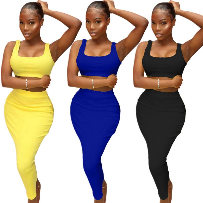 

41S6241 Autumn Women Casual Home Sexy Skinny Two Piece Set Tank Top and Skirt Tracksuit Sweatsuit Outfits Hot 2020, Blue