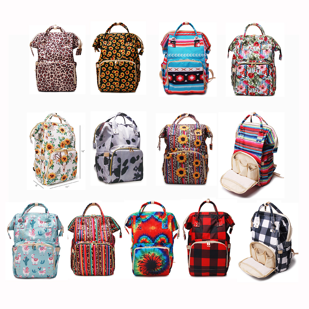 

DOMIL Supplier Sunflower Diaper Bag Bullskull Flowers Diaper Backpack Waterproof Canvas Diaper Mummy Bag Leopard Serape Cow Hide Aztec