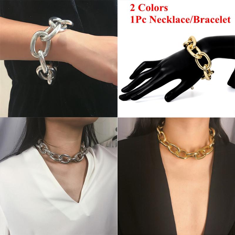 

Link Chain Exaggerated Punk Metal Item Necklace Female Simple Chain Geometric Personality Necklace Shackles Retro Jewerly