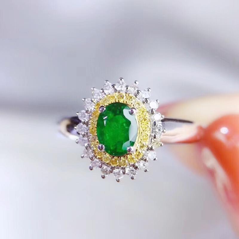 

Cluster Rings Natural Real Emerald Luxury Ring Per Jewelry 4*6mm 0.52ct Oval Gemstone 925 Sterling Silver Fine J210611, Golden;silver