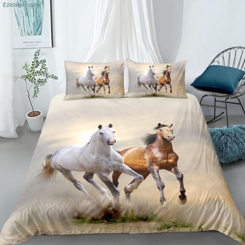 

3D Bed Linen White Twin Queen King Duvet Cover Set Black Horse Twin Full Nordic Bedding Set For Adult Child Kids Home Bedclothes, H03