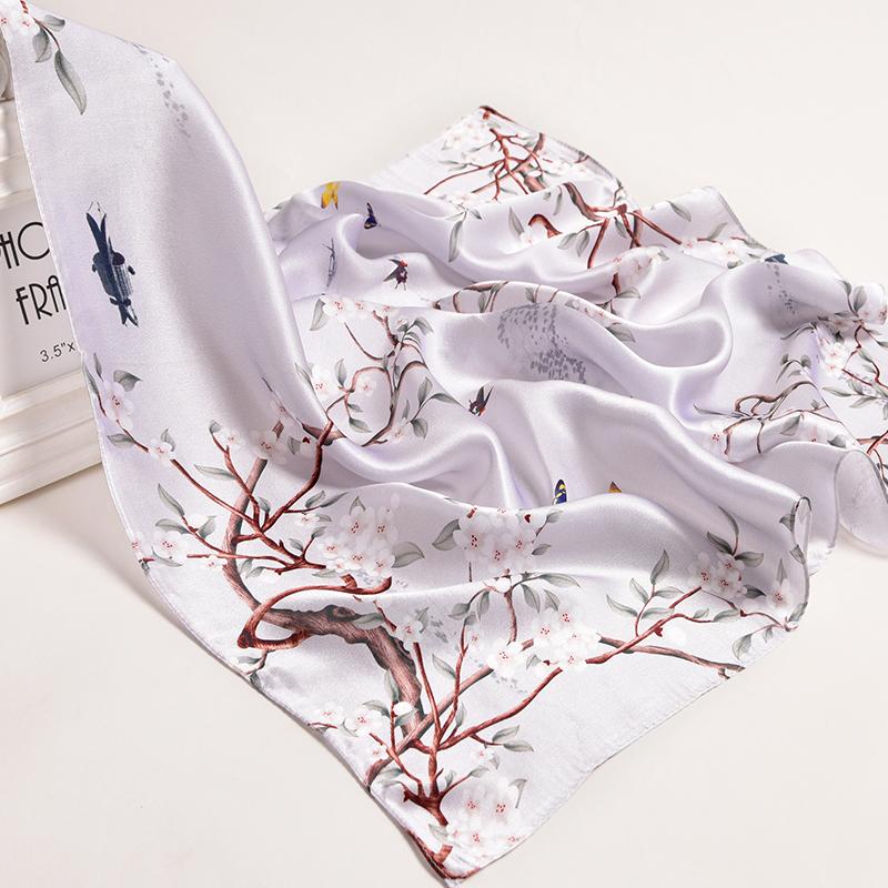 

Scarves 100% Natural Silk Square Scarf For Women Print Neckerchief Headscarf Chinese Real Kerchief Bandana 65x65cm, Blue;gray