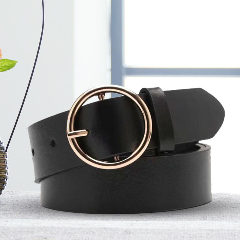 

Belts Punk Gothic Round Leather Buckle For Women Fashion Jeans Retro Vintage Female Belt Denim Dress Accessories, Black;brown