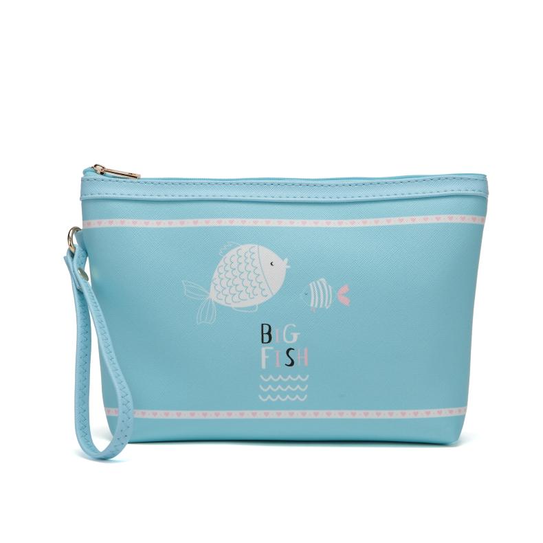 

cartoon two fish pattern blue Cosmetic Bag cute style organizer, Sky blue