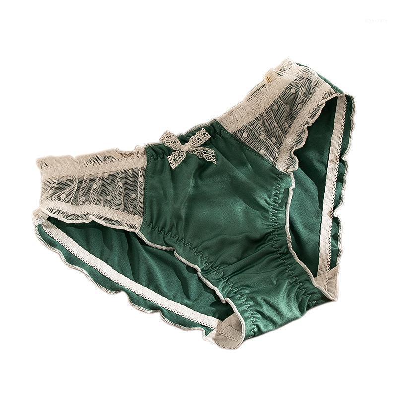 

Dot lace decor satin solid women panties Japanese milk silk female underwear girls sexy briefs1, 03