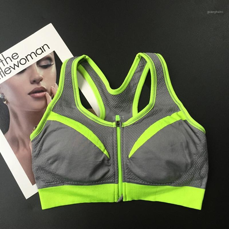 

High-strength shockproof sports bra Front zipper women's top professional gym fitness Yoga running sport bra push up underwear1, Green