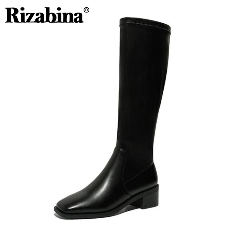 

Rizabina Women Knee High Boots Thick Heel Zipper Shoes Square Toe Winter Warm Boots Women Fashion Party Footwear Size 33-40, Black 1