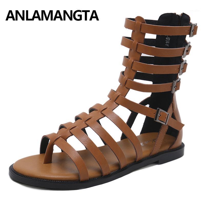 

Women Sandals 2020 Summer Fashion Rome Open Toe Flats Sandals Ladies Ankle Buckle Hollow Famel High Top Flip Flops Shoes1, Black