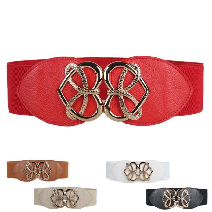 

Women Bright Gold Heart Buckle Elastic Waistband Black 6cm Width And 61cm Long Waist Belt Dress Adornment For Women Waistband