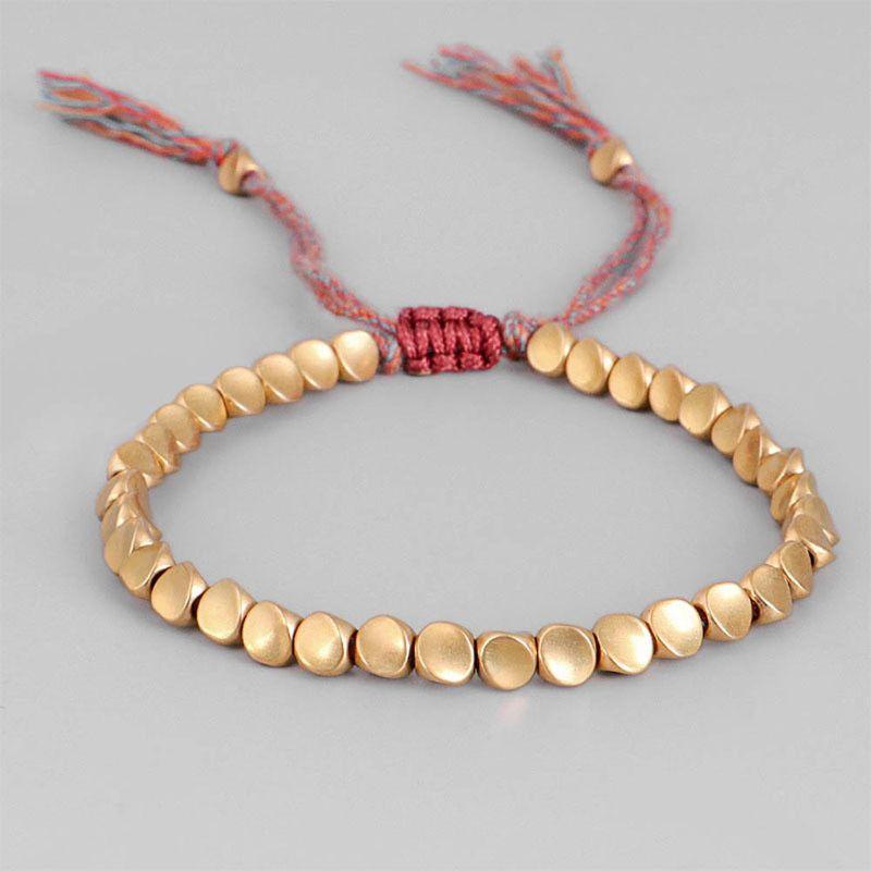 

Handmade Tibetan Copper Bead Bracelet Buddhist Braided Cotton Luck Rope Bracelet for Protection Good Luck Success Amulet