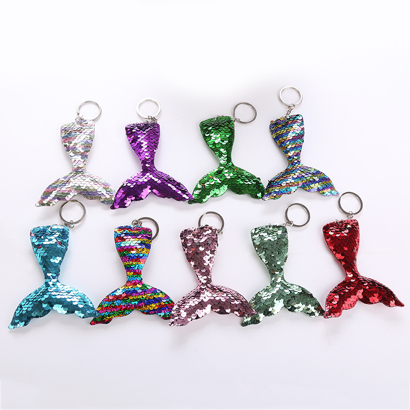 

9 Colors Girls Sequin Keychain Fish Tail Mermaid Glitter Keyring Ladies Bag Pendant Keychains Cartoon Accessories M3010, Randomly mixed send