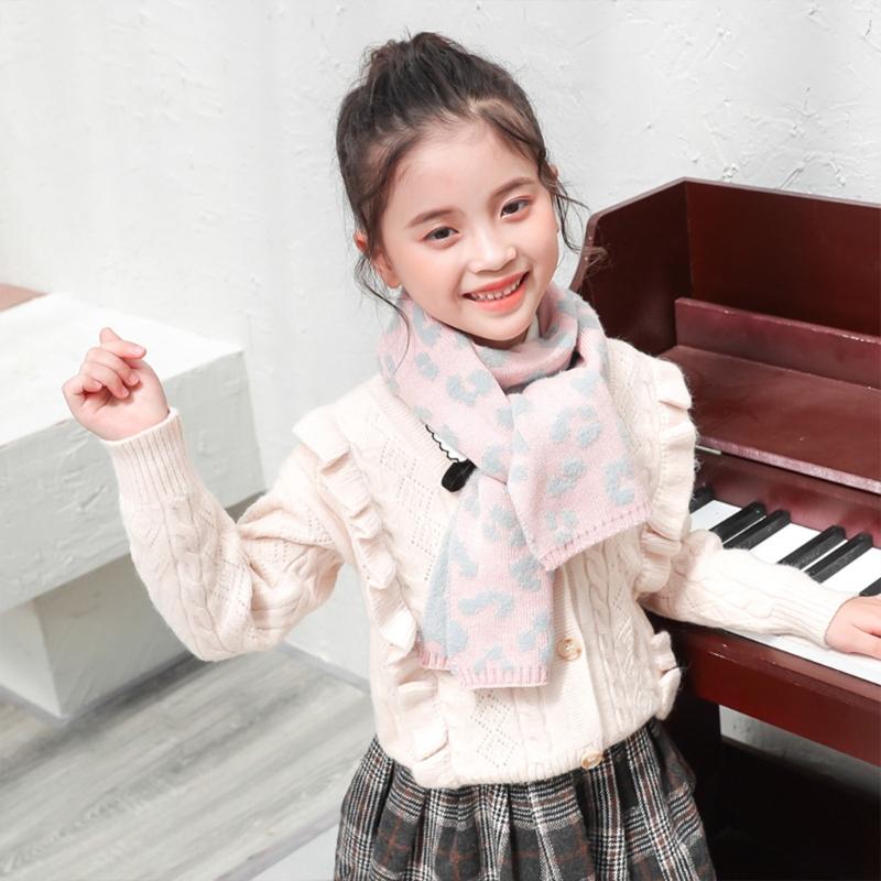 

Kids Boys Girls Winter Warm Knitted Long Scarf Vintage Leopard Neck Wrap Shawl