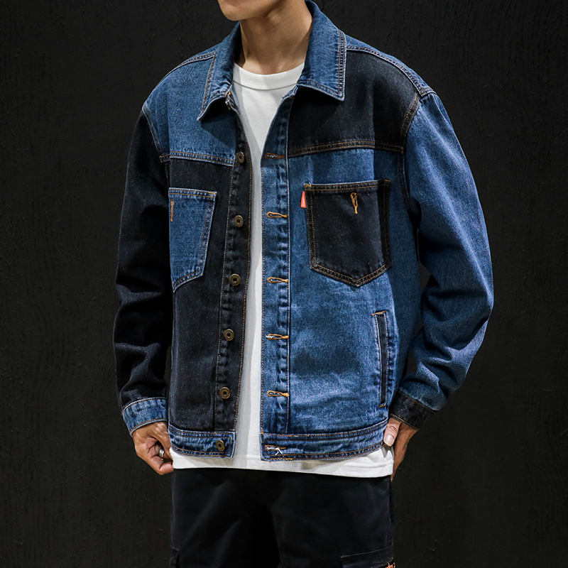 

Autumn Male Teenage Jacket Long Sleeve Lapel Clothes Denim Aviator Personality Beautiful Coat Mrzh, Blue